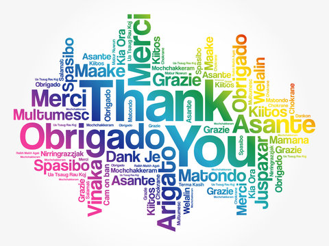 Thank You Word Cloud background, all languages, multilingual for education or thanksgiving day