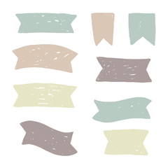 Set of grunge textured ribbons. Vector hand drawn illustration