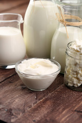 milk products - tasty healthy dairy products on a table on: sour
