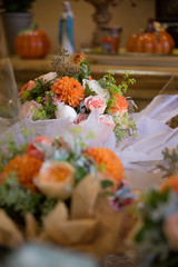 Wedding Bouquets on Table Ready for Ceremony