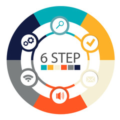 Fototapeta premium Modern circular infographics of 6 steps, segments for annual reports, charts, presentations, web design