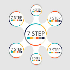 Modern circular infographics of 7 steps, segments for annual reports, charts, presentations, web design