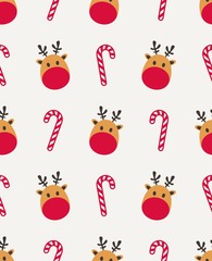 Reindeer candy seamless Christmas vector pattern