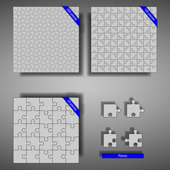 Puzzles of 256, 100, and 25 parts with pieces and shadow
