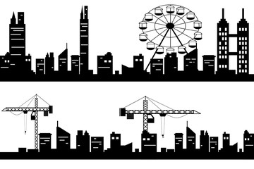 Black vector cityscapes silhouettes.