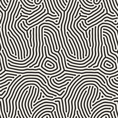 Organic Irregular Rounded Lines. Vector Seamless Black and White Pattern.