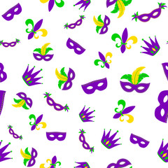 Vector illustration of cartoon seamless pattern with carnival party colored mask