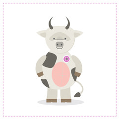 Cow cute plush toys. Funny zoo, toy sewn, button. Cartoon vector