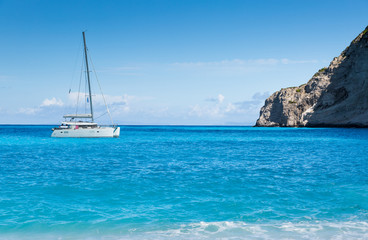 White catamaran in the Blue Lagoon
