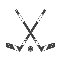 Crossed hockey sticks and puck vector illustration. Winter sports ice-hockey outline icon.