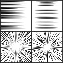 Speed lines, motion strip manga comic horizontal and radial effect vector set