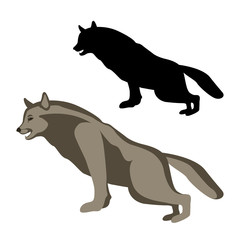 wolf vector illustration style Flat silhouette black