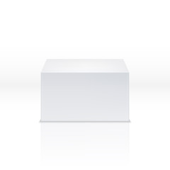 White square pedestal, empty polyhedron, blank 3d box, cube, stage vector illustration