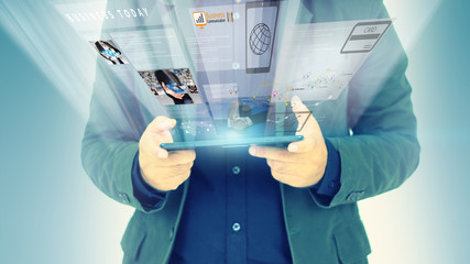 Business man working on virtual screen.business concept,technolo