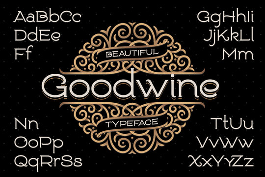 Classic decorative font with beautiful swirls ornament around the text