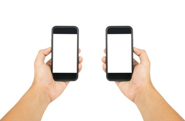 Phone on hand di - cut on white background , Clipping - path .
