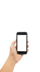 hand; phone; isolated; mobile; holding; white; smartphone; smart; di - cut; screen; cell; Clipping - path; background; communication; display; gadget; touch; telephone; technology; hold; blank; device