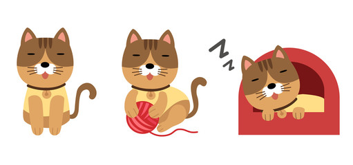 illustration isolated cute cat set on white background