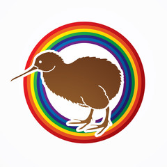 Kiwi bird designed on line rainbows background graphic vector.
