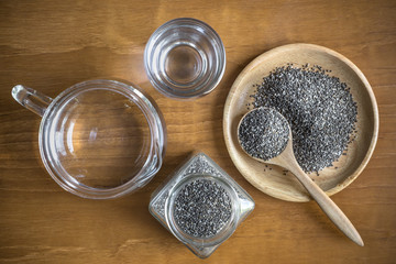Top View of Chia Seeds on Wooden Plate