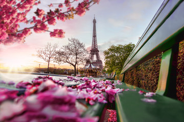 Fototapeta na wymiar Eiffel Tower during spring time in Paris, France