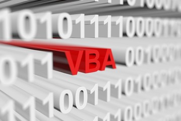vba as a binary code with blurred background 3D illustration