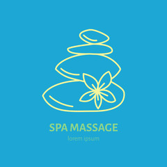 Modern vector line icon of hot stone thai massage. Spa salon service linear logo.