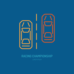 Racing sport car vector line icon. Speed automobile logo, driving lessons sign. Automo championship illustration.