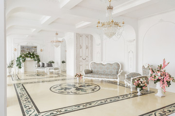 Luxurious vintage interior with fireplace in the aristocratic style
