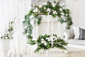 Luxurious vintage interior with fireplace in the aristocratic style