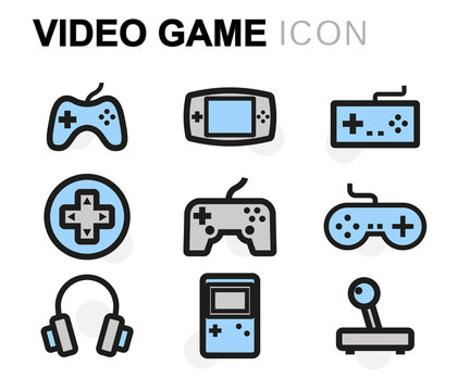 Vector flat video game icons set