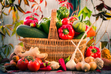 basket full fresh vegetables rural setting