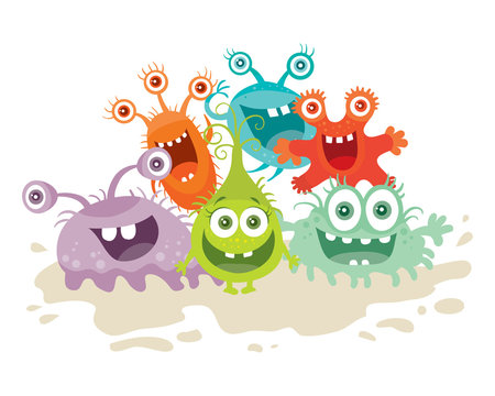 Set of Cartoon Monsters. Funny Smiling Germs. Stock Vector | Adobe Stock