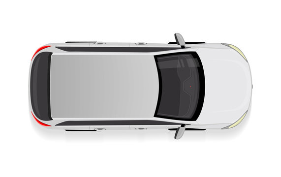White Car from Top View Vector Illustration.