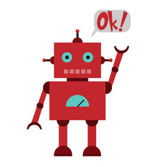 Vector illustration of a toy Robot and text Ok!