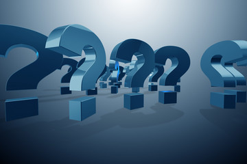 Question marks in uncertainty concept - 3d rendering