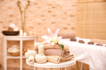 Fototapeta na wymiar Massage setting in modern wellness center
