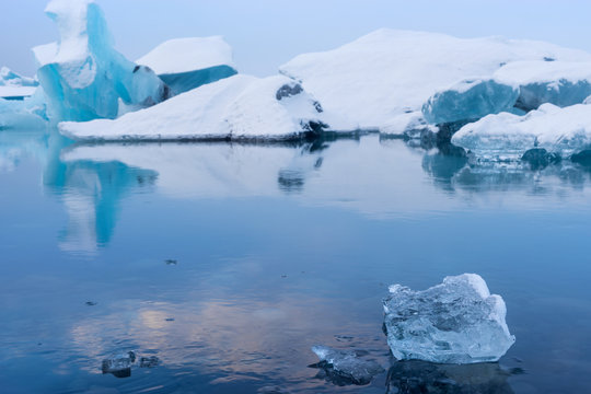 Blue Icebergs in Glacier Lagoon, Jokulsarlon, Iceland