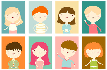 Set of banners with cute boys and girls