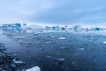 Blue Icebergs in Glacier Lagoon, Jokulsarlon, Iceland