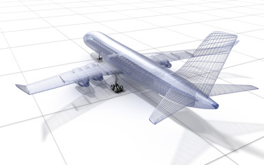 Airplane wire model , isolated on white. 3D illustration
