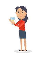 Drunk Woman with Glass of Wine Flat Vector 