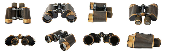 Old binoculars on a white background