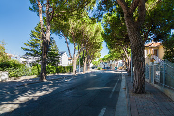 Sunny view of residential dictrict of Lido di Jesolo near Venice, Veneto region, Italy.