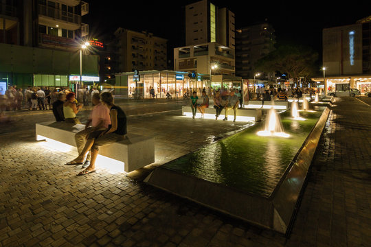 Night view of business center of Lido di Jesolo near Venice, Veneto region, Italy.