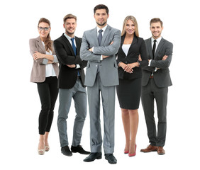 Group of smiling business people. Isolated over white background