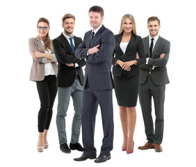 Group of smiling business people. Isolated over white background