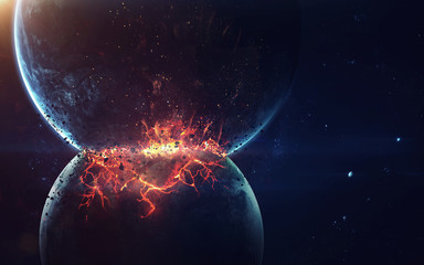 Planet Explosion. Apocalypse. End of The Time. Science fiction art. Beauty of deep space. Elements...