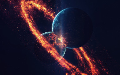 Planet Explosion. Apocalypse. End of The Time. Science fiction art. Beauty of deep space. Elements...