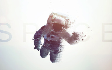 Astronaut in outer space modern minimalistic art. Dualtone, anaglyph. Elements of this image...